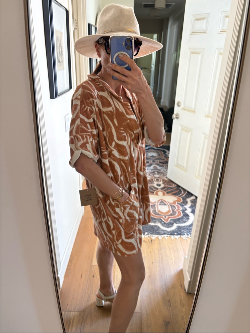 Stone Fox Wear Overized Terry Cloth Tunic Coverup  Rust & Cream Size XS/S NWT